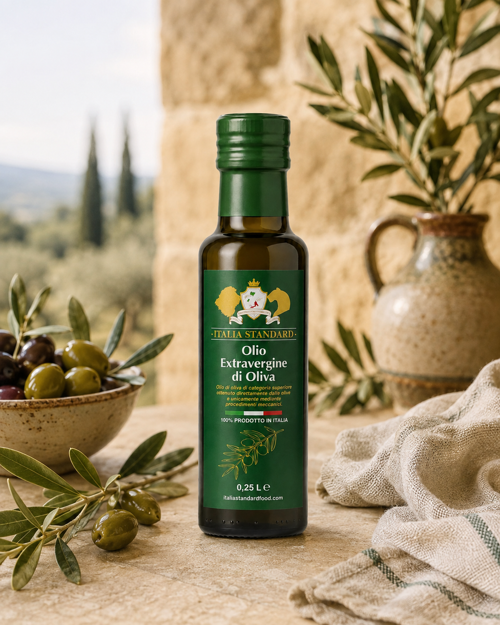 Italia Standard olio EVO 250 ml ambientazione rustica
