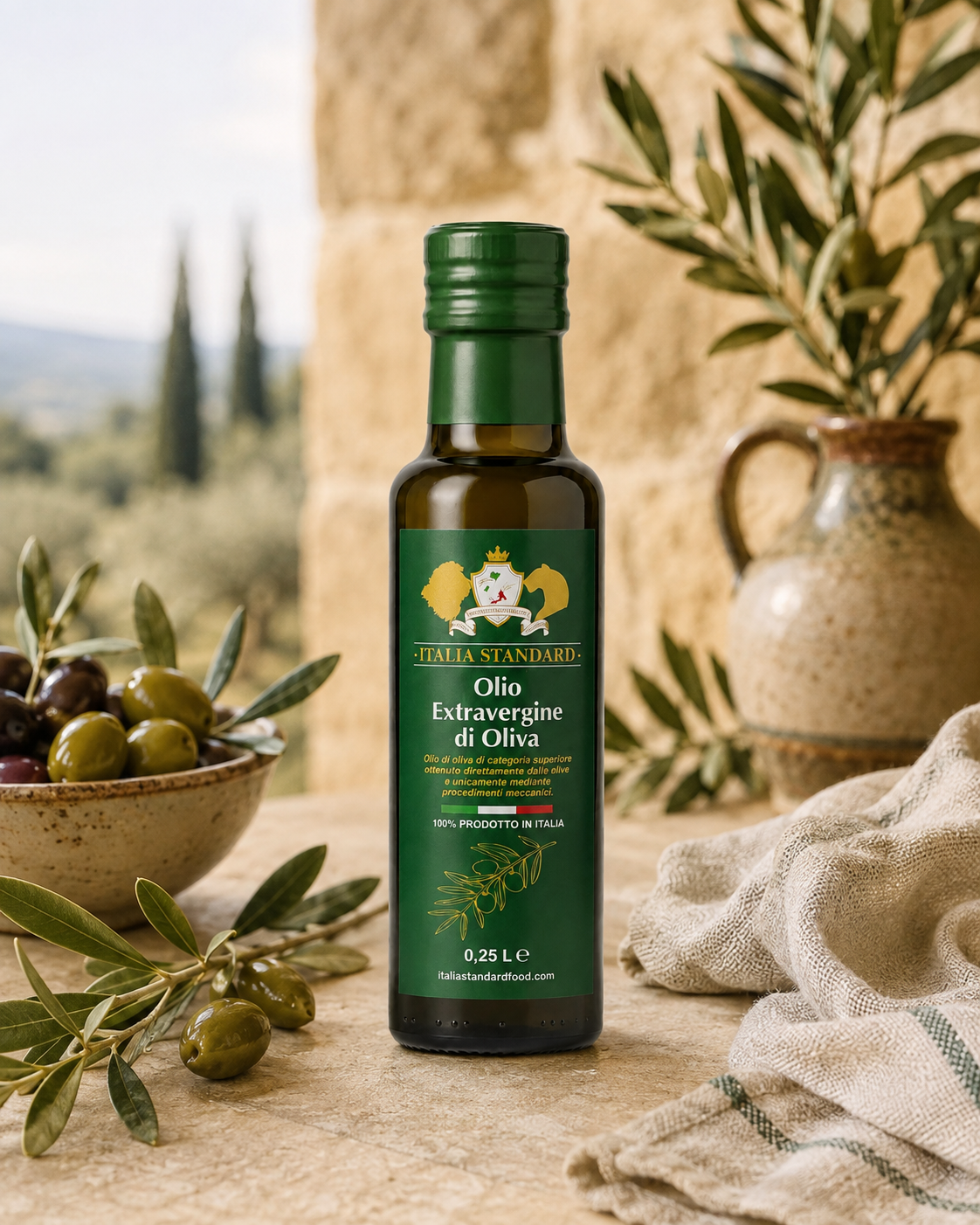 Italia Standard olio EVO 250 ml ambientazione rustica